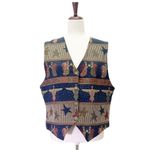 Vintage 90s Tapestry Vest Waistcoat Christmas Folksy Americana Angels Size Large Blue Photo 3