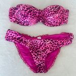 Luli Fama Bikini Pink Leopard Bandeau Push Up Top Ruched Brazilian Bottom Photo 3