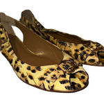 Stuart Wietzman Leather Animal Print Peep‎ Toe Slip On Flats Shoes Womens 7.5 M Yellow Photo 0