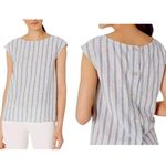 Max Studio White Blue Vertical Striped Linen Sleeveless Tank Top Shirt Button L Photo 1