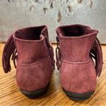 Minnetonka  Lacy Fringe Suede Burgundy Moccasin Booties Size 9 Photo 1