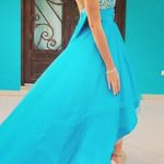 Blue beaded strapless prom dress with rhinestones Cassandra stone 4 Photo 6