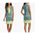 Adrianna Papell Dress Womens 10 Blue Green Ikat Sleeveless Shift Mermaid Ocean Photo 1