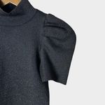 Alice + Olivia  Puff Sleeve Mock Neck Knit Sweater Top XS Black Metallic NYE Photo 5