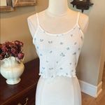 Pajama Set White Waffle Spaghetti Strap Crop Top Matching Pants Size M Photo 2