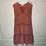 Mustard Seed Sleeveless Tiered Babydoll Mini Dress Rust V-Neck Boho Cotton Small Photo 1