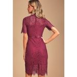 Lulus Remarkable Burgundy Sheer Lace Short Sleeve Mini Dress M Dark Red Sheer Photo 3