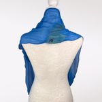 Blue Sheer Silky Scarf Beaded Felted Accents Artistic Lightweight Shawl Photo 4