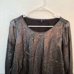 Gap Long Sleeve Scoop Neck Blouse Black Metallic Photo 2