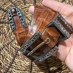 Brighton VTG Leather Croc Embossed Western Belt Brown Silver Buckle Amber 38” L Photo 1