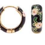 Chic Black Enamel Earrings with Pink Floral Design Photo 5