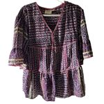 Maeve  Anthropologie Women's Size SP Lilyana Tiered Boho Tunic‎ Blouse Top Silk Photo 2
