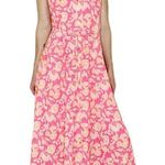 French Connection Pink & Orange Floral Prairie Girly Midi Sleeveless Dress Photo 0