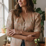 Vintage Karen miller New York short sleeve metallic floral blazer Pink Size M Photo 0