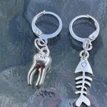 Handmade Silver Y2k Tooth Fishbone Hoop Earrings , Punk Goth Boho Silver Photo 3