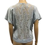 Liberation Lace Center Accent Short Batwing Sleeve Scoop Neck Tee Top Womens S Blue Photo 4