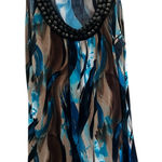 Agenda Blue and Tan Abstract Top Size L Photo 0