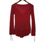 Y2K Rinascimento Babydoll Knit Top M Italian Ruffled Lace Trim Burgundy Red Bows Size M Photo 5
