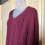 Arizona Jeans Arizona Jean Co Burgundy Red Loose Cable Knit Vneck Soft Sweater X Large Photo 3