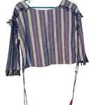 Tula Rosa Size Small S 100% Cotton Top Fringe Blue White Adjustable Waist Blouse Photo 1