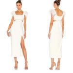 Likely  Taliah Feather-Embellished Cut-Out Midi-Dress Formal Bridal White Ivory Photo 2