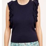 Anthropologie Knitted & Knotted CONSTANCE Navy Blue Ruffle Sleeve Knit Top Size Large Sweater Photo 0