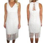 Bisou Bisou White Lace V-Neck Lace Up Formal Mini Dress Size 8 Photo 1