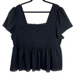 Torrid Sz 3X Black Square Neck Smocked Eyelet Peplum Top Short Sleeve Photo 0