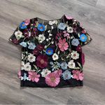 Botanical Floral Embroidered Mesh Sheer Cropped Top XS Black Photo 3