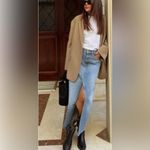 ZARA  70s Blue Cotton Denim Jean‎ Front Vent Midi Skirt Size Small Photo 1