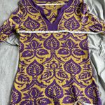J. McLaughlin  Sweater Pullover Purple Yellow Long Sleeve M Geometric Kaftan Print Photo 2
