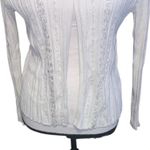 White Feminine Cardigan Sweater 1 Button Sequined Beaded Cable Knit Photo 2