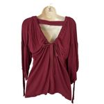Hannah Sz S Soft Burgundy Tie Sleeve Deep V Tie Back Top Photo 2
