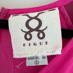 Figue Silk Crepe Pink Colorblock Gold Sequin Trim Midi Dress Bohemian | S Photo 4