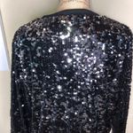 L&B Black & Silver Solid Sequins on a Solid Black Long Sleeve Top Size Small Photo 6