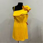 Mac Duggal Ieena for  55286 Lemon Yellow One Shoulder Ruffle Mini Dress Size 12 Photo 2