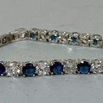 Silver Blue Sapphire Diamond Round Gemstone Tennis Bracelet Jewelry 💙 Photo 1