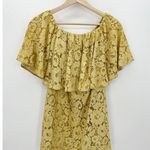 Poema Yellow Lace Floral Off Should Tunic Top Mini Dress Layered Women Small/Med Photo 0