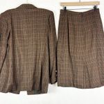 Vintage Houndstooth Plaid Blazer Skirt Suit Size 6 Two Piece Old Money Preppy Brown Photo 1