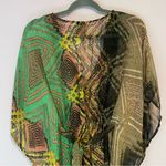 ACE Fashion Kaftan Beaded Green Geometric Print Boho Chiffon Size Medium Photo 6