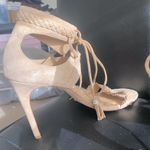 Badgley Mischka  BOMBAY Stiletto Heeled Suede Sandals Nude/Cream Size 10 Photo 7