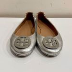 Tory Burch Metallic Leather Slip On Scrunch Ballet Flats Silver Women's Size 7 Photo 2