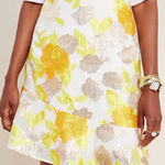 Maeve NEW Anthropologie  Faye Flounced Jacquard Mini Skirt Sz 14 Yellow Metallic Photo 0