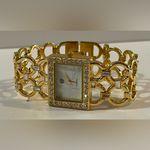 NEW White Diamonds Goldtone Quartz Bracelet Watch Gold Photo 2