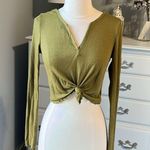 Forever 21 Green Vneck Knit Crop Top Long Sleeve Womens Medium Photo 2