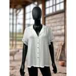 Flora Nikrooz  Lace Trim Top‎ L | 100% Rayon | Short Sleeve Button Front Photo 1