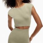 Aritzia Wilfred Free Ribbed Knit Cut Out Cap Sleeve Fitted Bodycon Mini Dress in Basil Green Small Photo 3