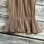 Pull & Bear  Women's Accordion Pleat Blouse XL Extra Large Tan Beige Light Brown Photo 7