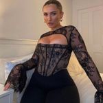 House Of CB BRIELLE BLACK LACE PEPLUM SLEEVE CORSET TOP Photo 5