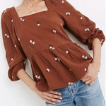 Madewell NEW Amie Floral Embroidered Lightspun Millbrook Peplum Top, 1X Photo 0